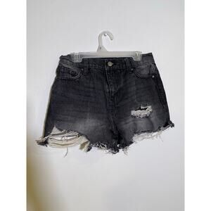 No Boundries Destructed Mom Fit Short Black Wash Jean Shorts Juniors SZ 1